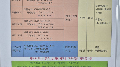 9월15일 야간반 개강 예정이었는데 2주 후인 9/29일로  변경합니다